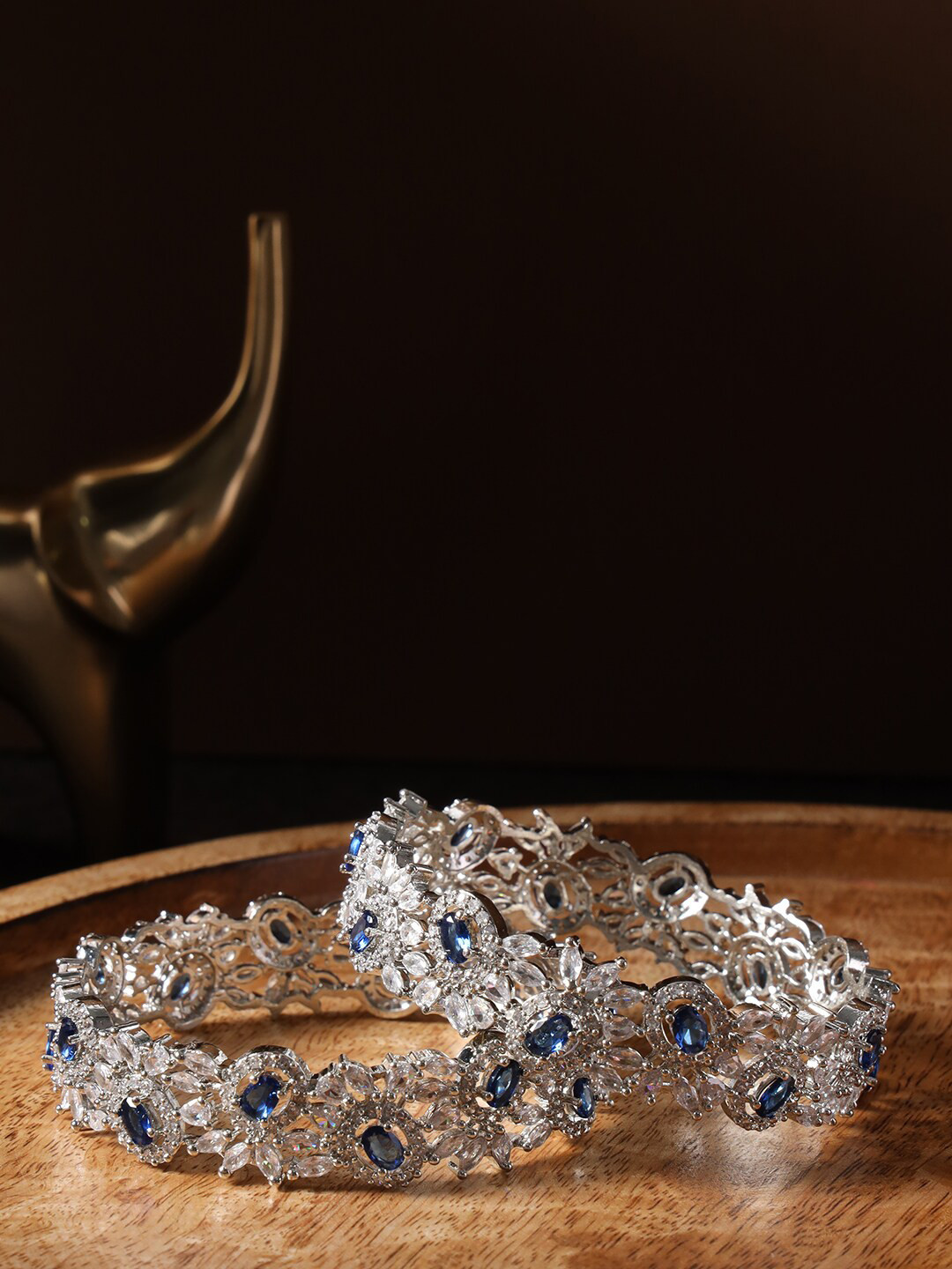 

justpeachy Set Of 2 Silver-Plated American Diamond Studded Bangles