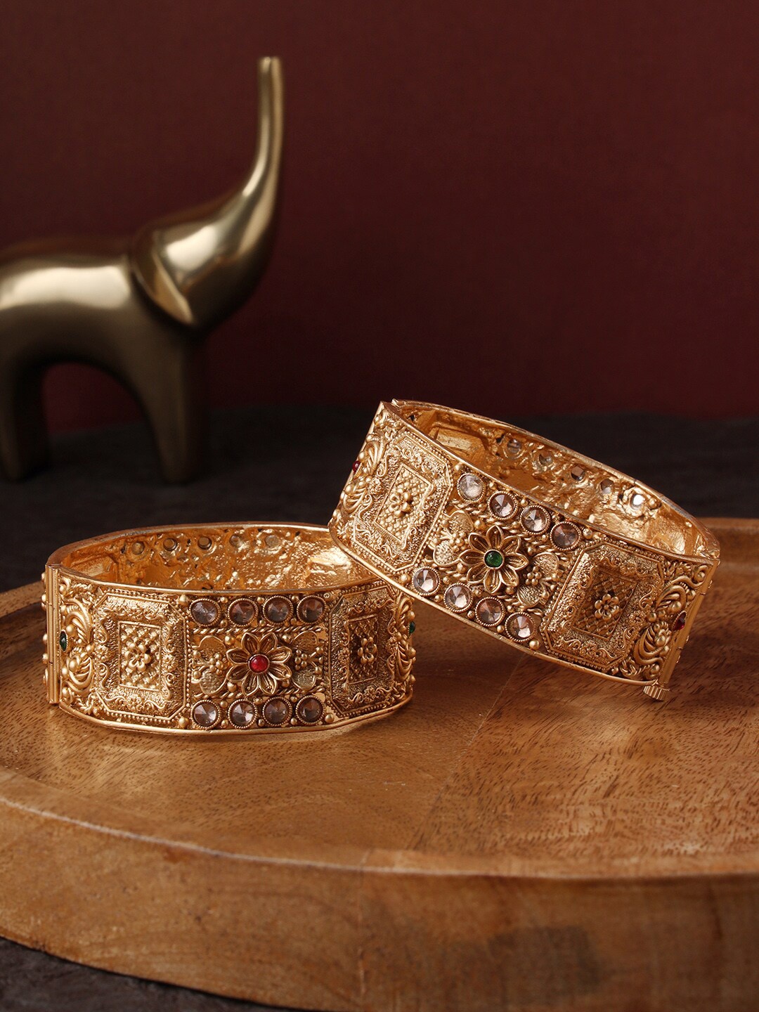 

justpeachy Pack Of 2 Temple Gold-Plated Kada Bracelet