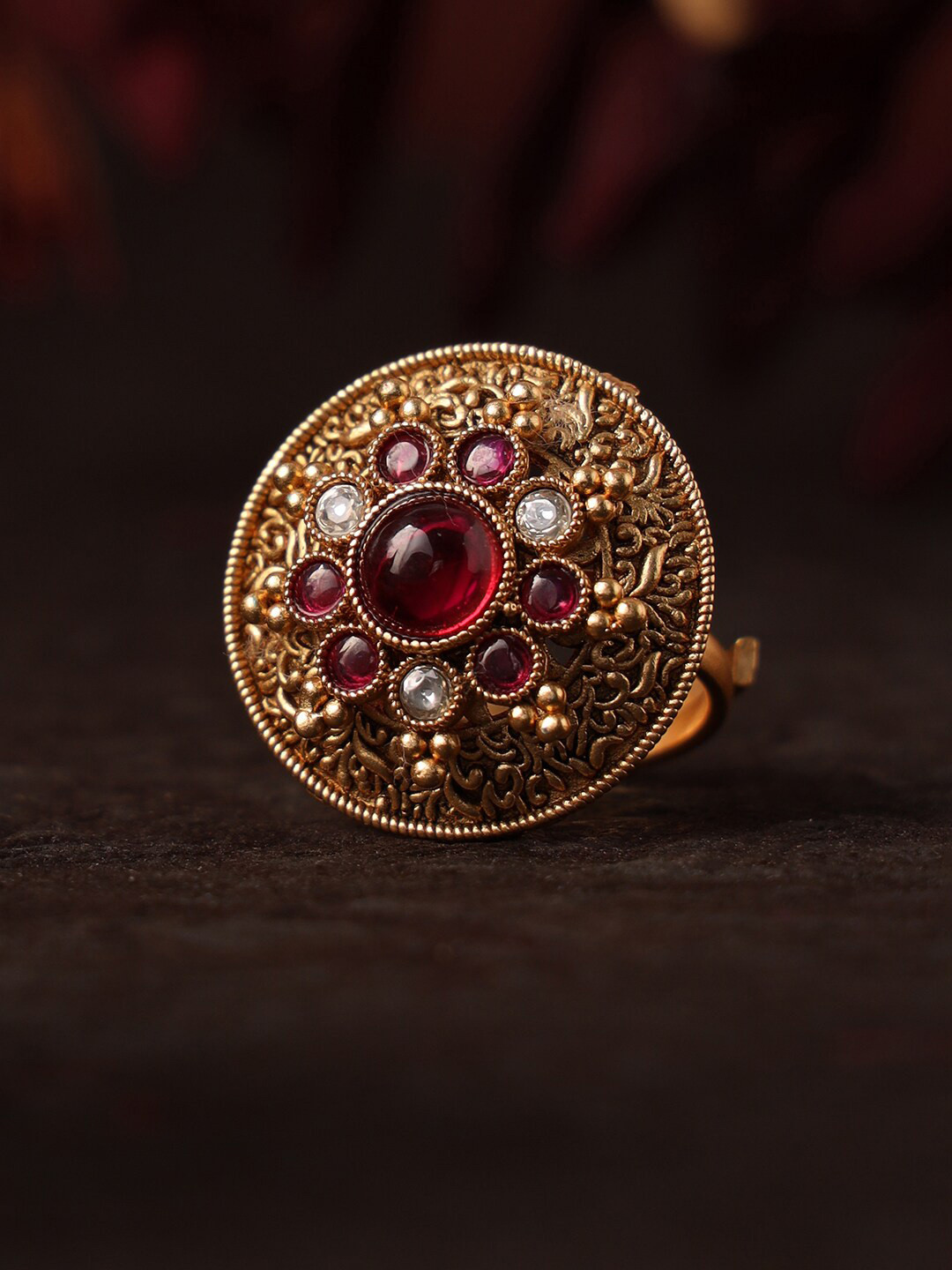 

justpeachy Gold-Plated Stone-Studded Adjustable Finger Ring