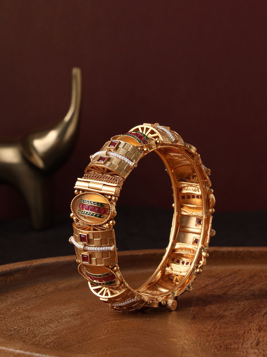 

justpeachy Temple Gold Plated Kada Bracelet