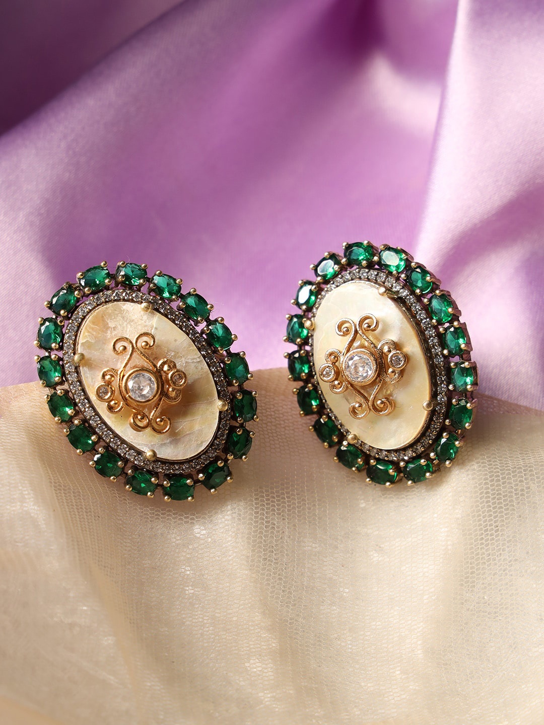 

justpeachy Artificial Stones Gold Plated Studs Earrings