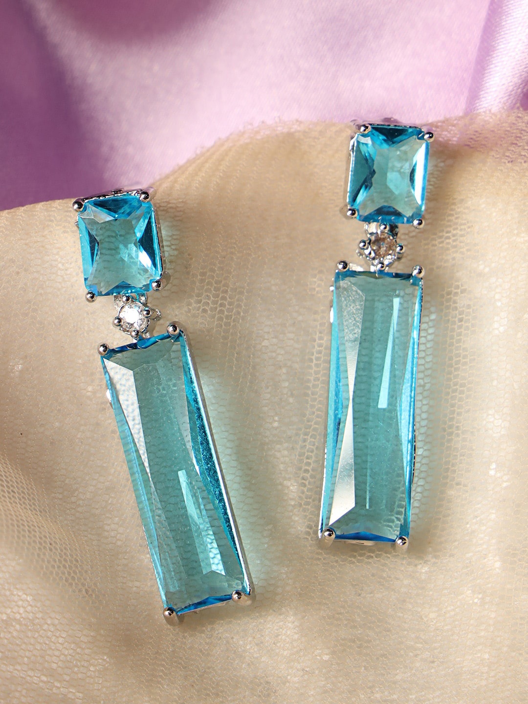 

justpeachy Artificial Stones Silver Plated Drop Earrings