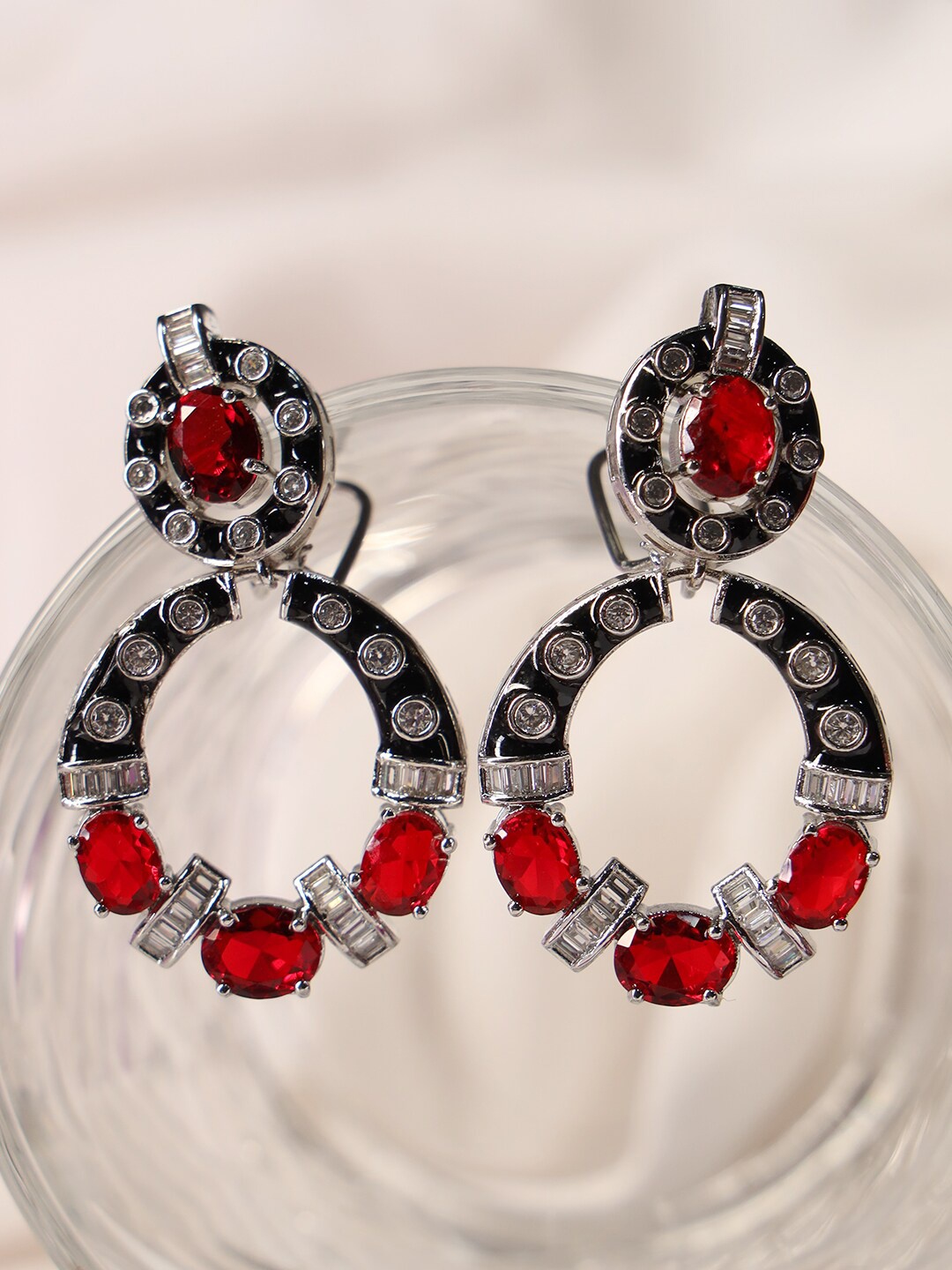 

justpeachy Rhodium-Plated Contemporary Drop Earrings, Red