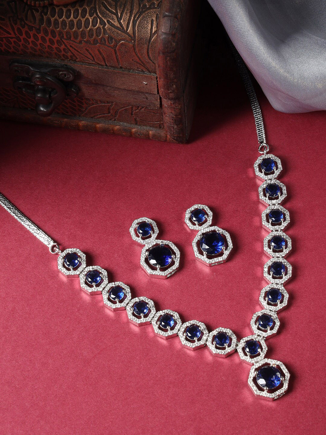 

justpeachy Silver-Plated American Diamond -Studded Jewellery Set