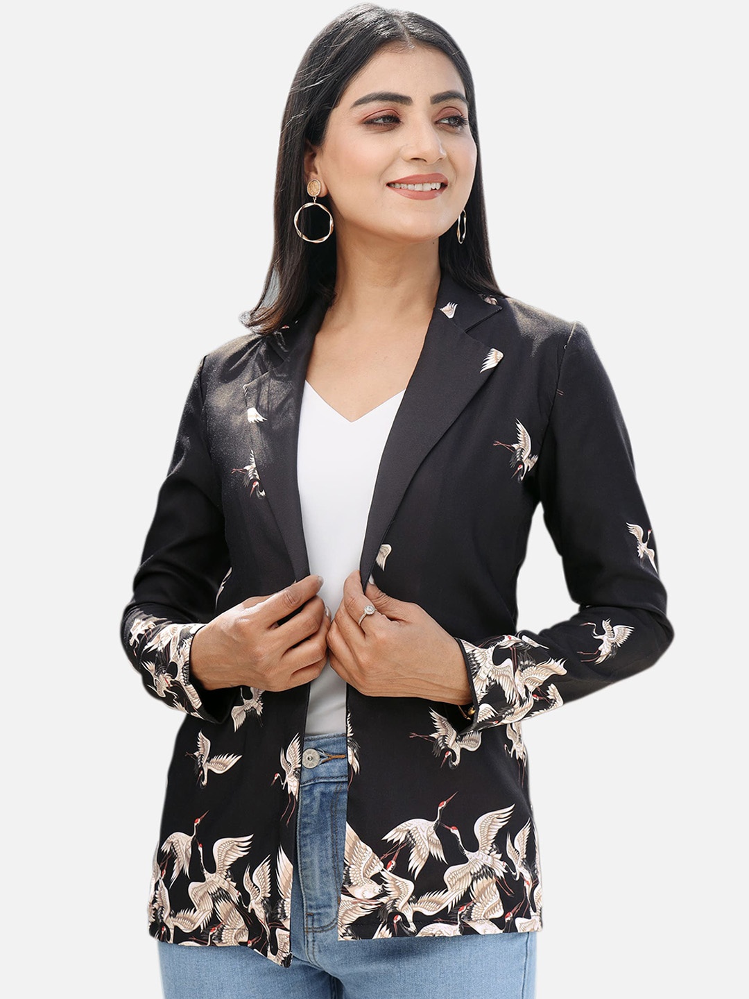 

NEOFAA Printed Notched Lapel Collar Single-Breasted Blazer, Black