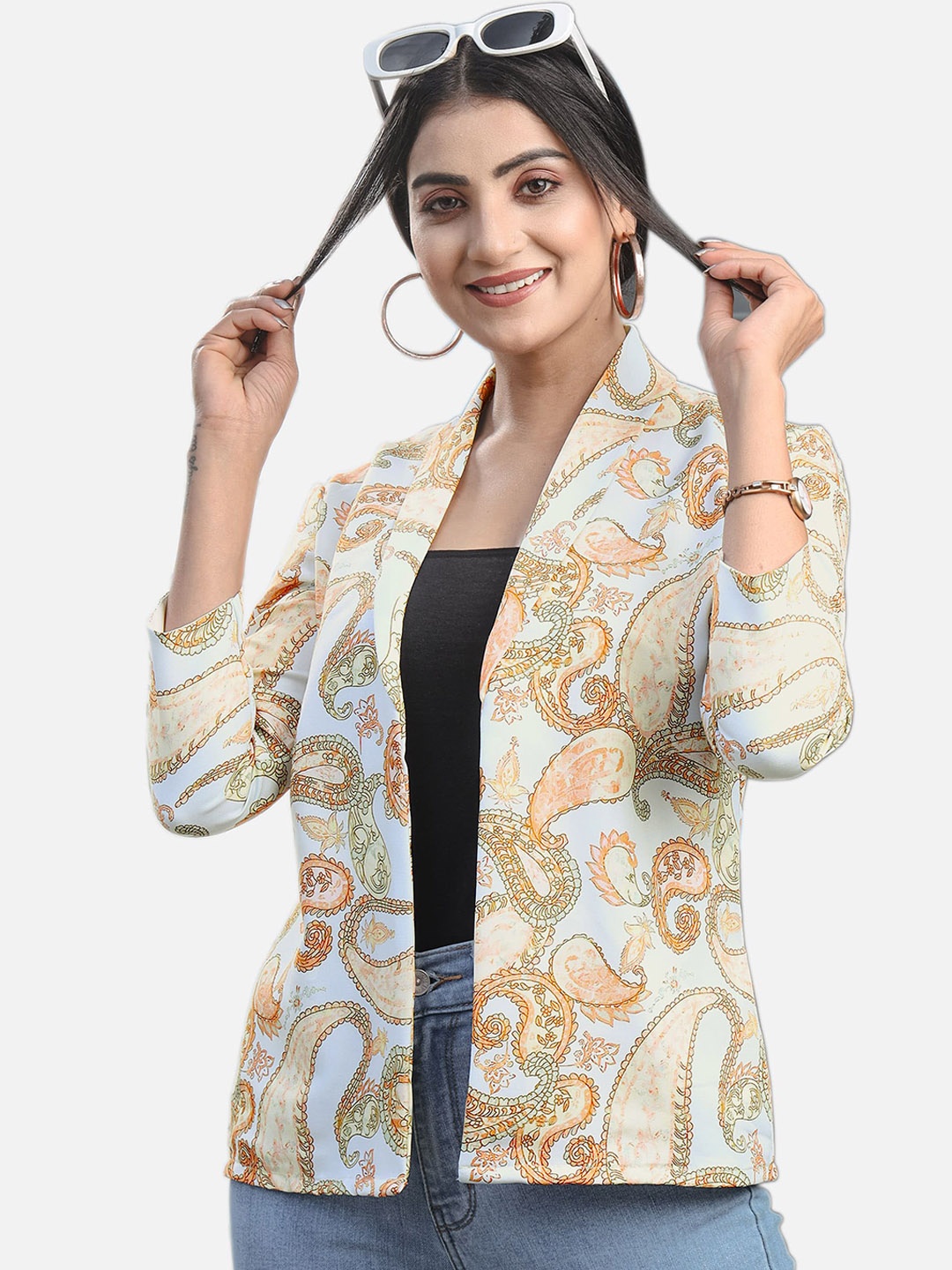 

NEOFAA Paisley Printed Open Front Jacket, Yellow