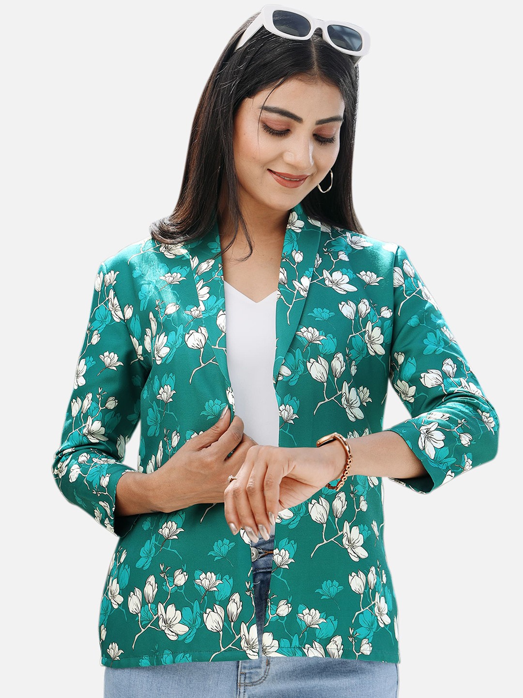 

NEOFAA Floral Printed Lightweight Tailored Jacket, Sea green