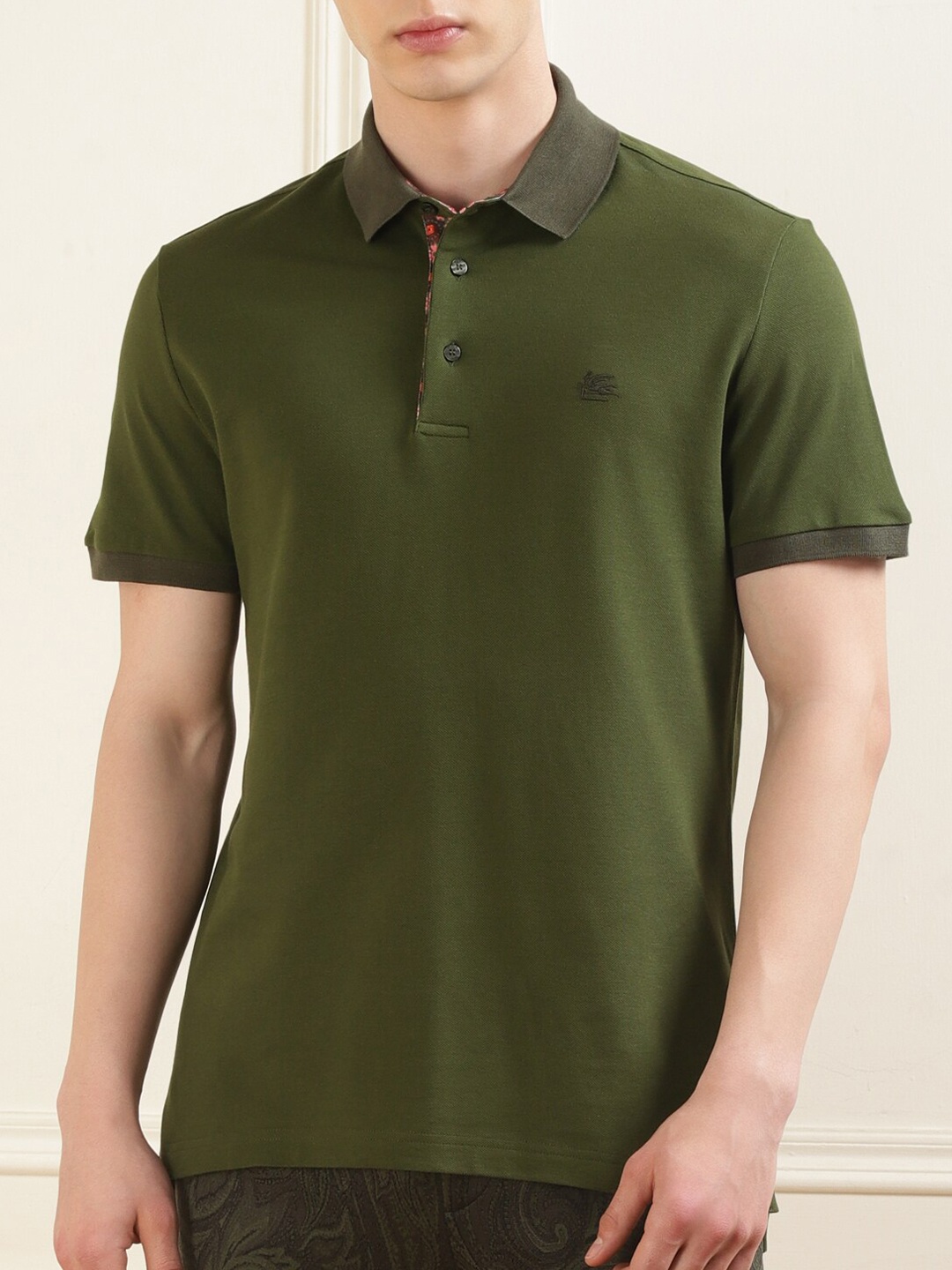 

ETRO Men Polo Collar Applique T-shirt, Na