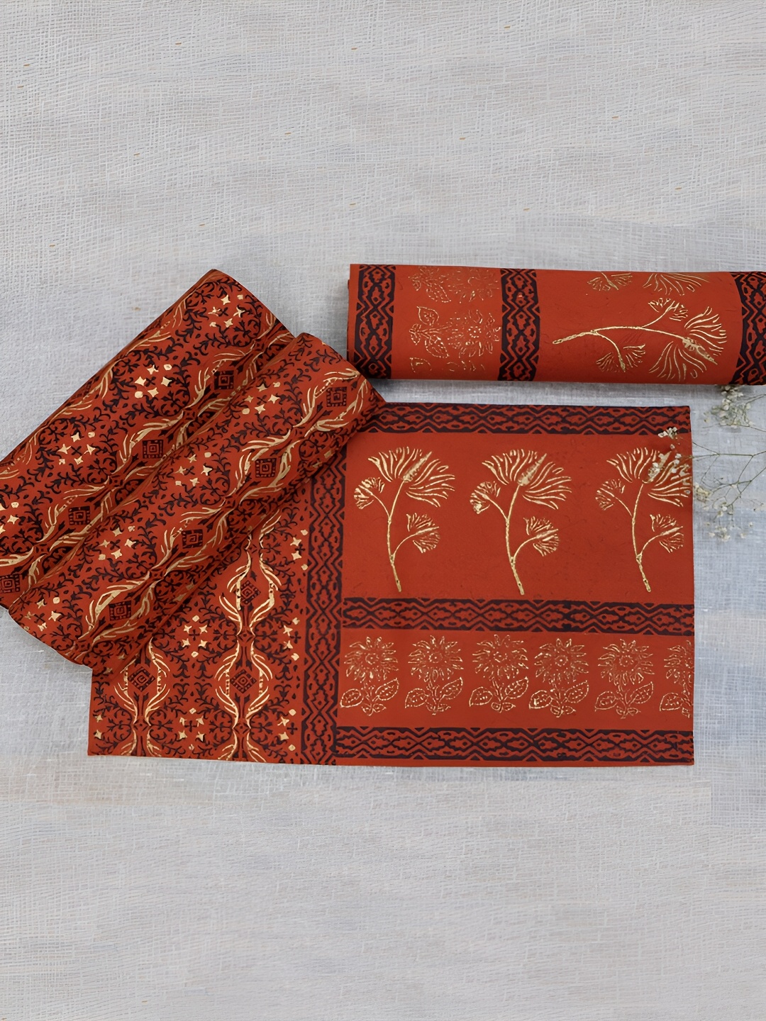 

DESIGN GAATHA 6 Pieces Orange Printed Rectangular Cotton Table Placemats