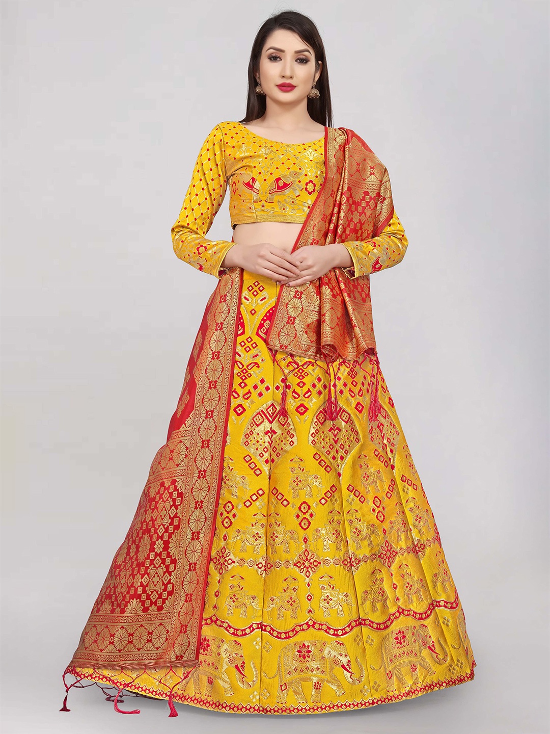 

Mitera Woven Design Semi-Stitched Lehenga & Unstitched Blouse With Dupatta, Yellow