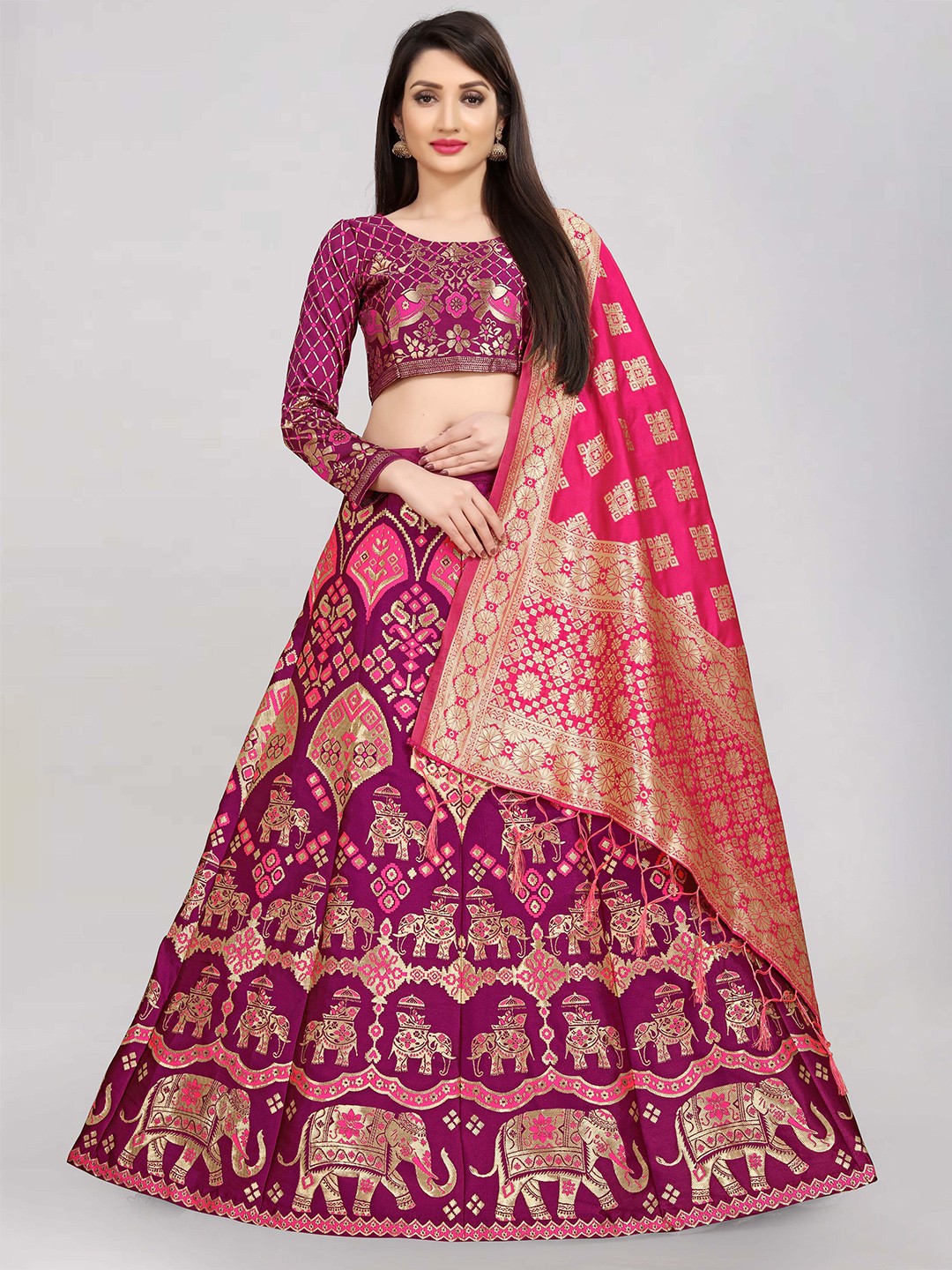 

Mitera Woven Design Semi-Stitched Lehenga & Unstitched Blouse With Dupatta, Purple