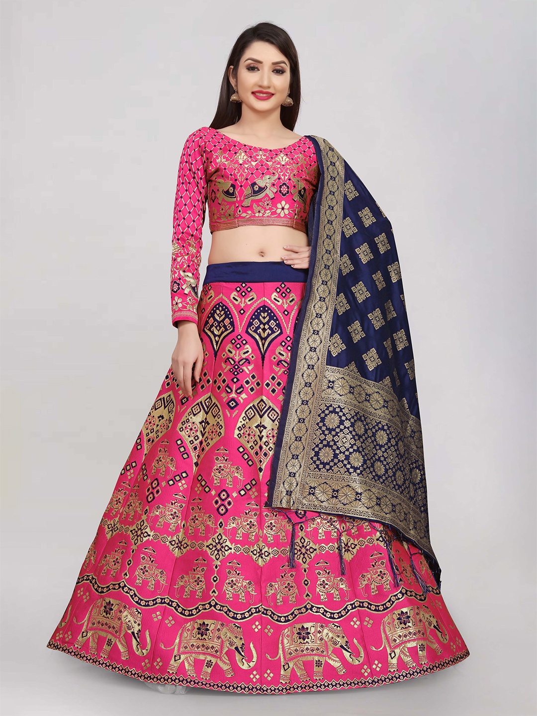 

Mitera Woven Design Semi-Stitched Lehenga & Unstitched Blouse With Dupatta, Magenta