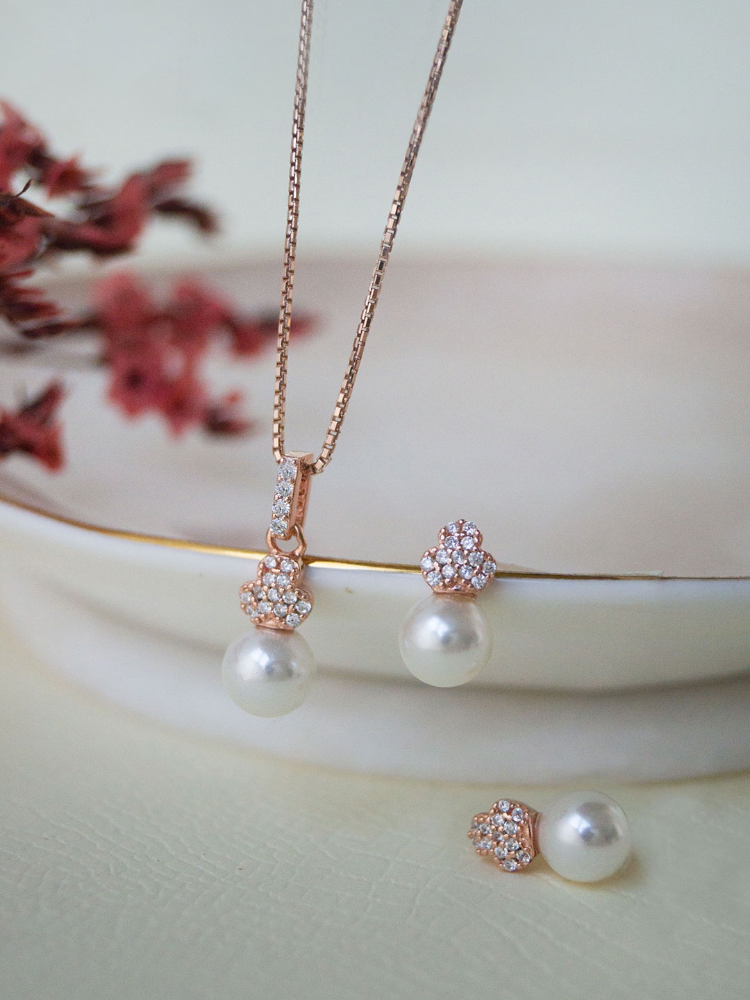 

MANNASH 92.5 Sterling Silver Rose Gold-Plated Jewellery Set