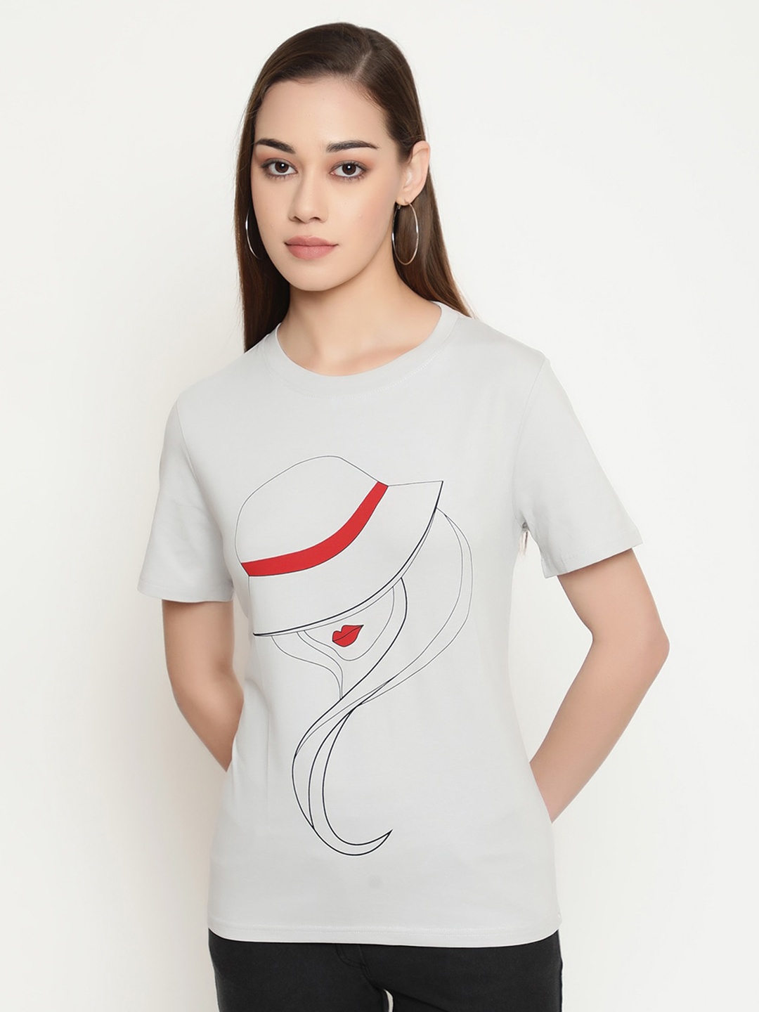 

FUTURO Women Printed T-shirt, Grey
