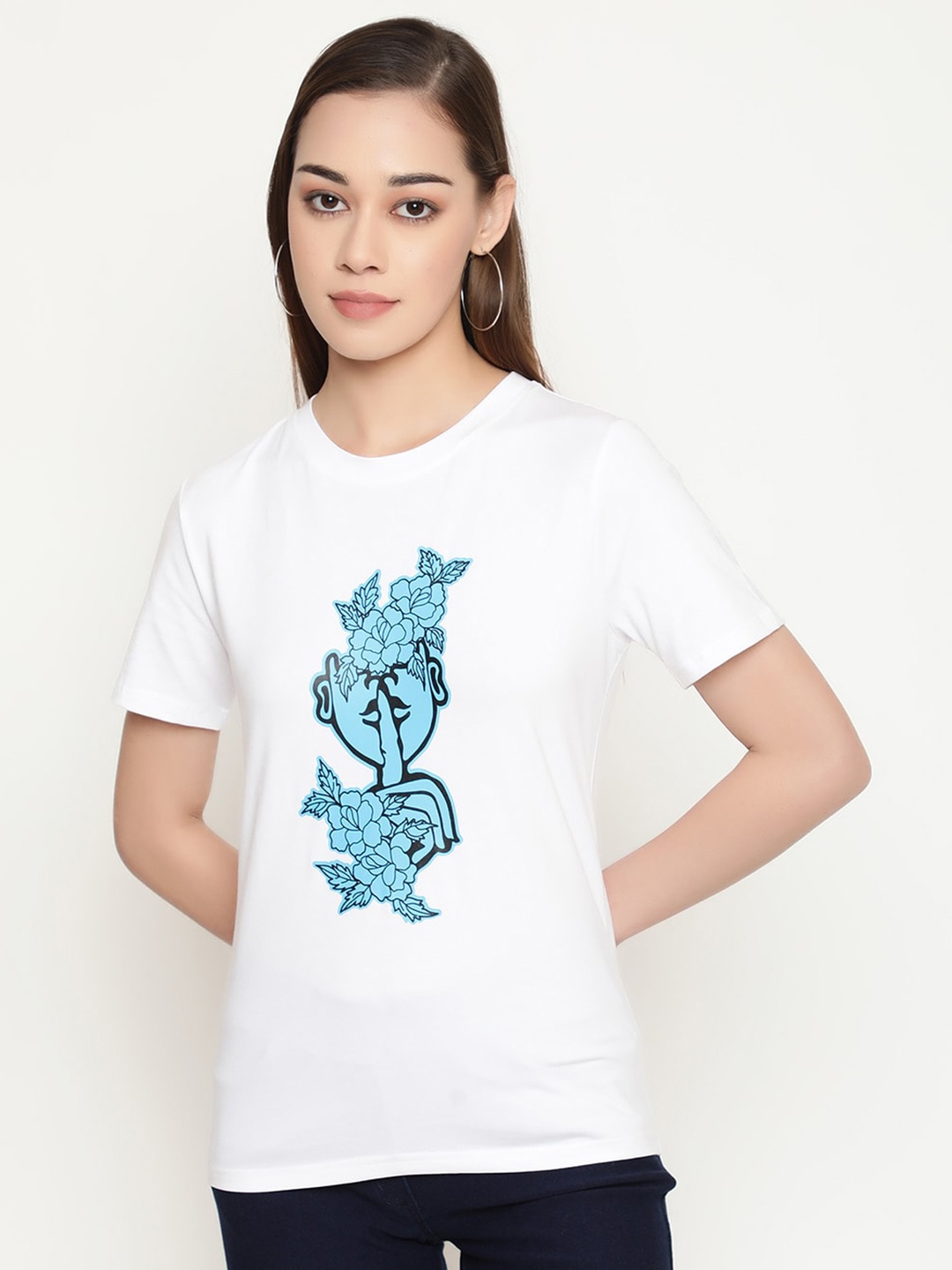

FUTURO Women Typography Printed Extended Sleeves T-shirt, White