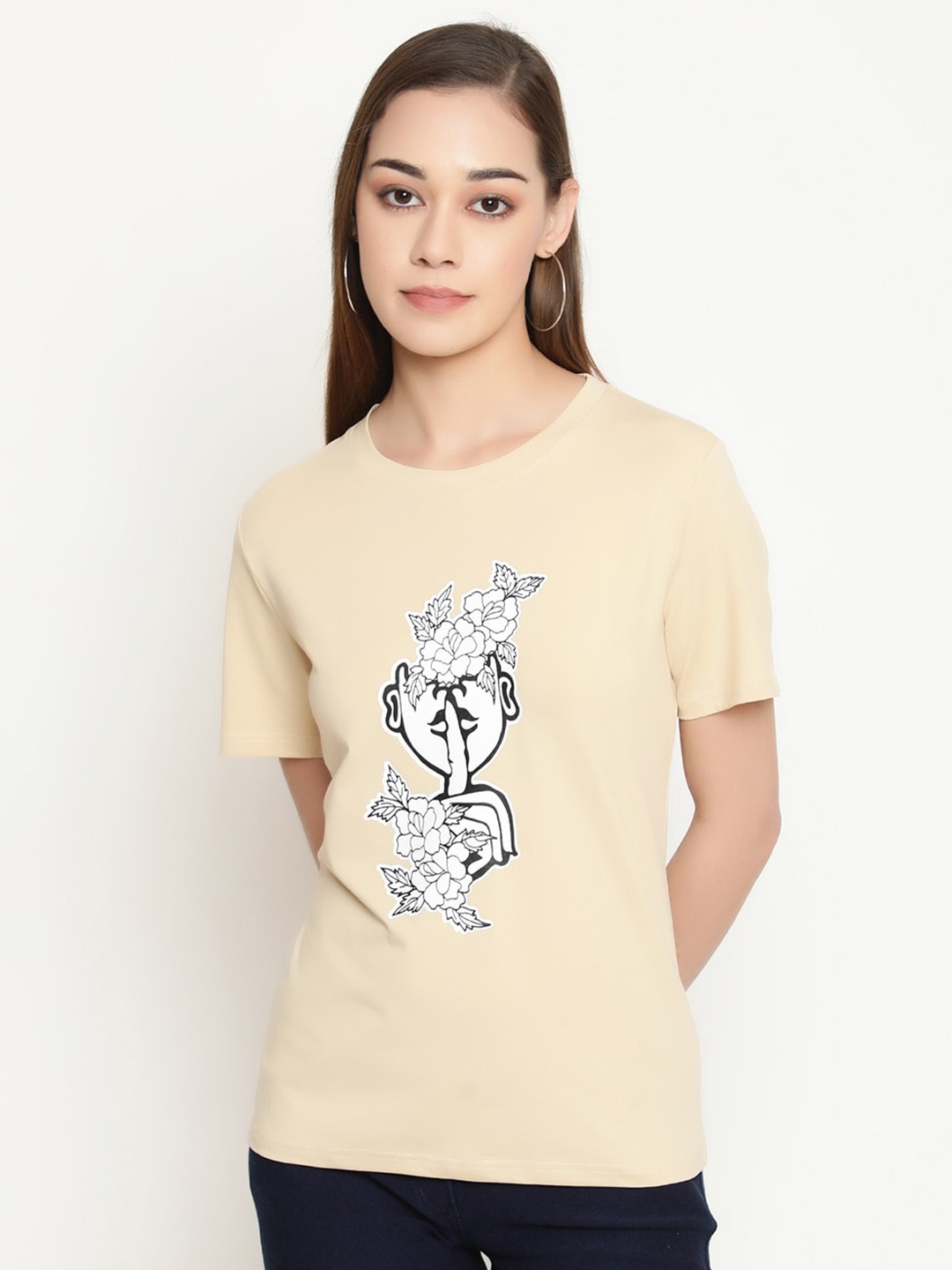 

FUTURO Women Printed T-shirt, Beige