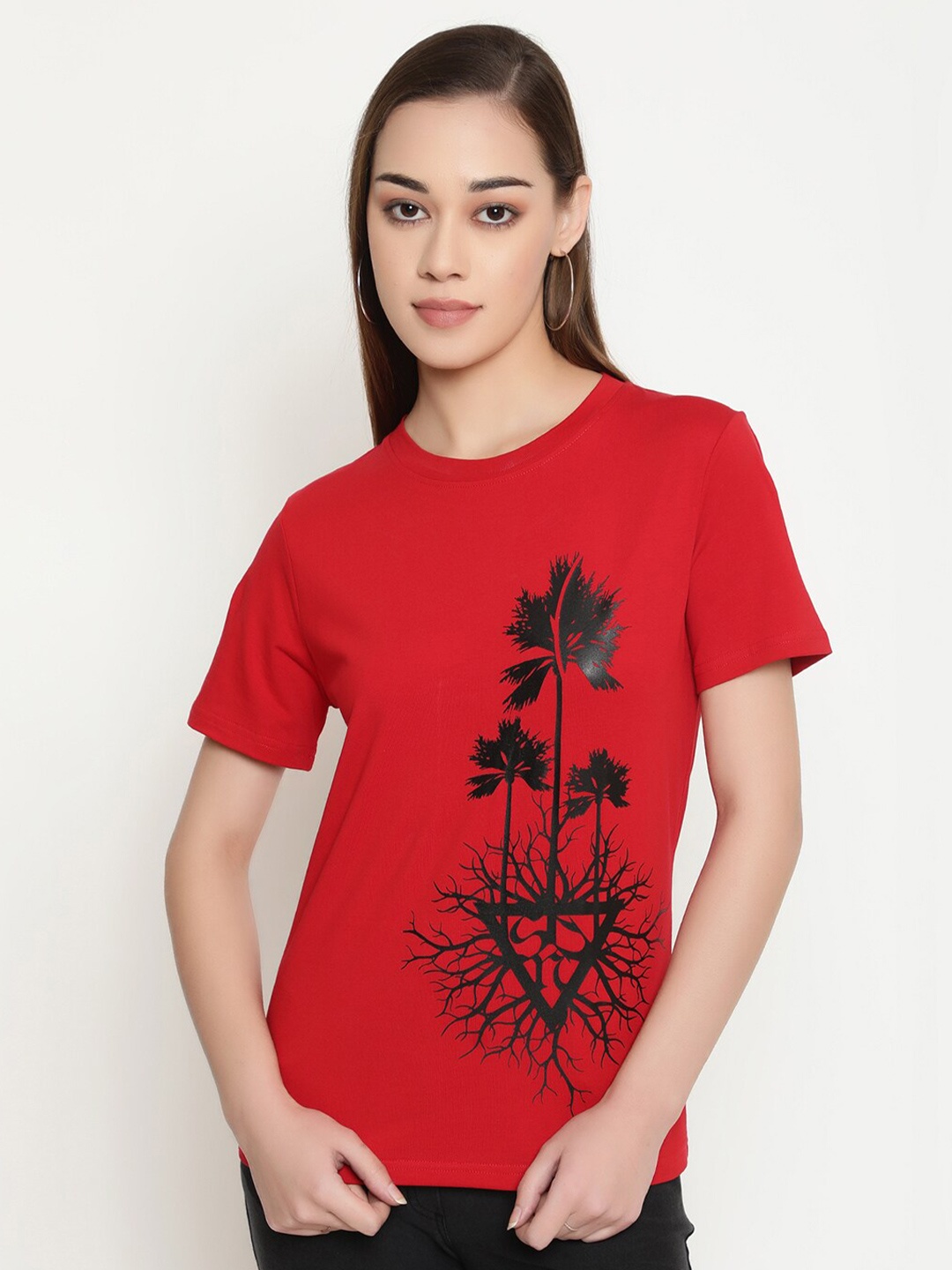

FUTURO Women Printed Tropical T-shirt, Red