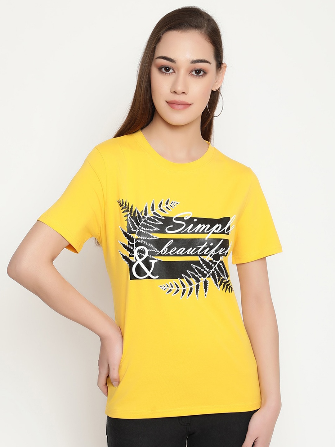 

FUTURO Women Typography Printed T-shirt, Yellow