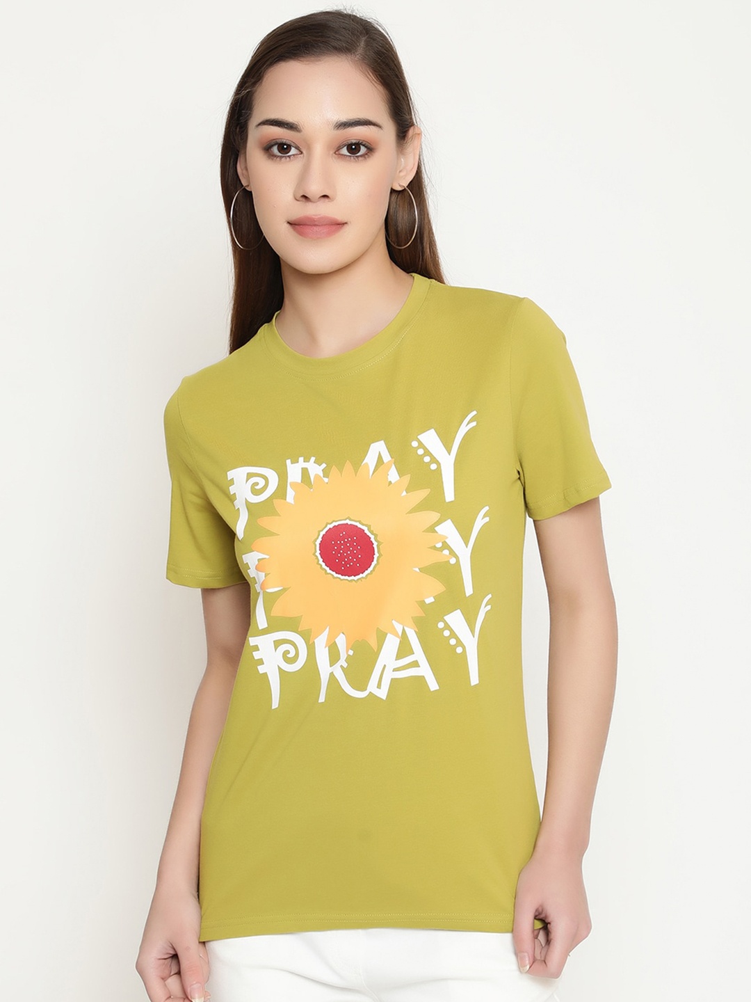 

FUTURO Women Typography Printed Applique T-shirt, Green