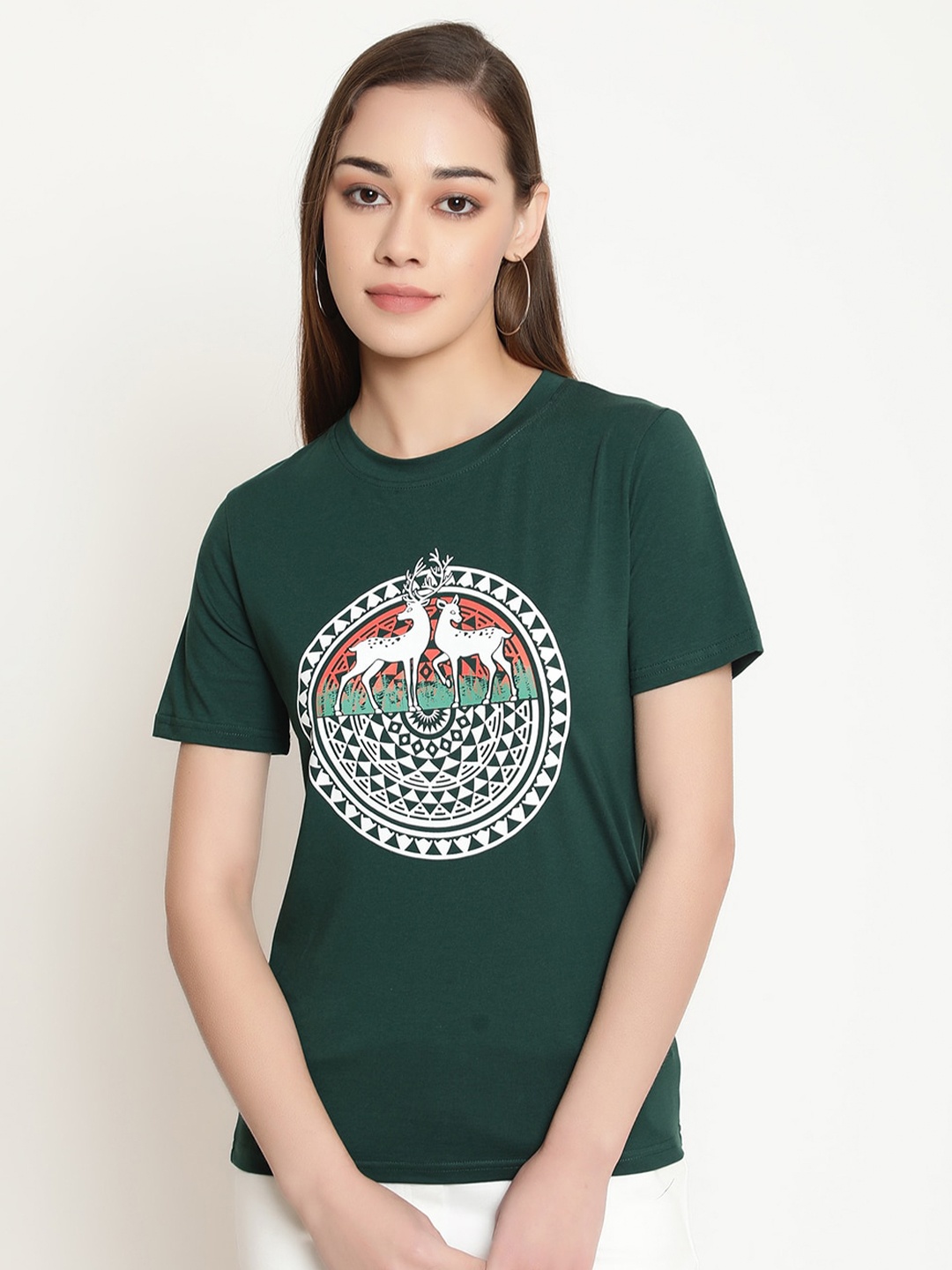 

FUTURO Women Printed Cut Outs T-shirt, Green
