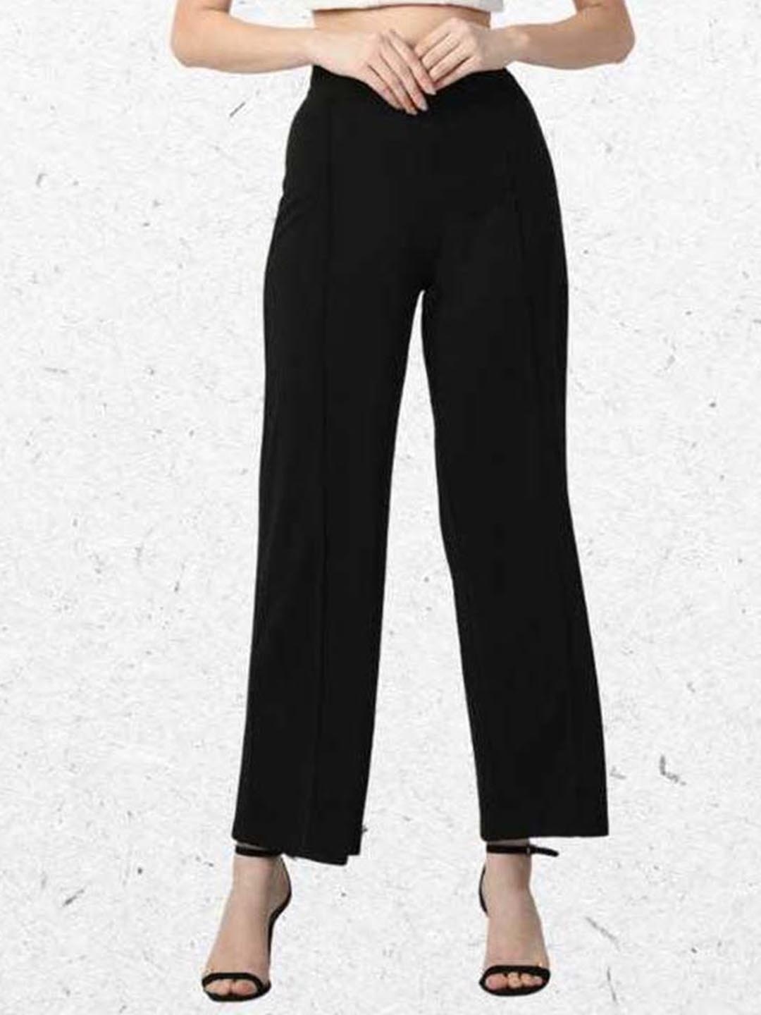 

OFFMINT Women Loose Fit High-Rise Easy Wash Cotton Regular Trousers, Black