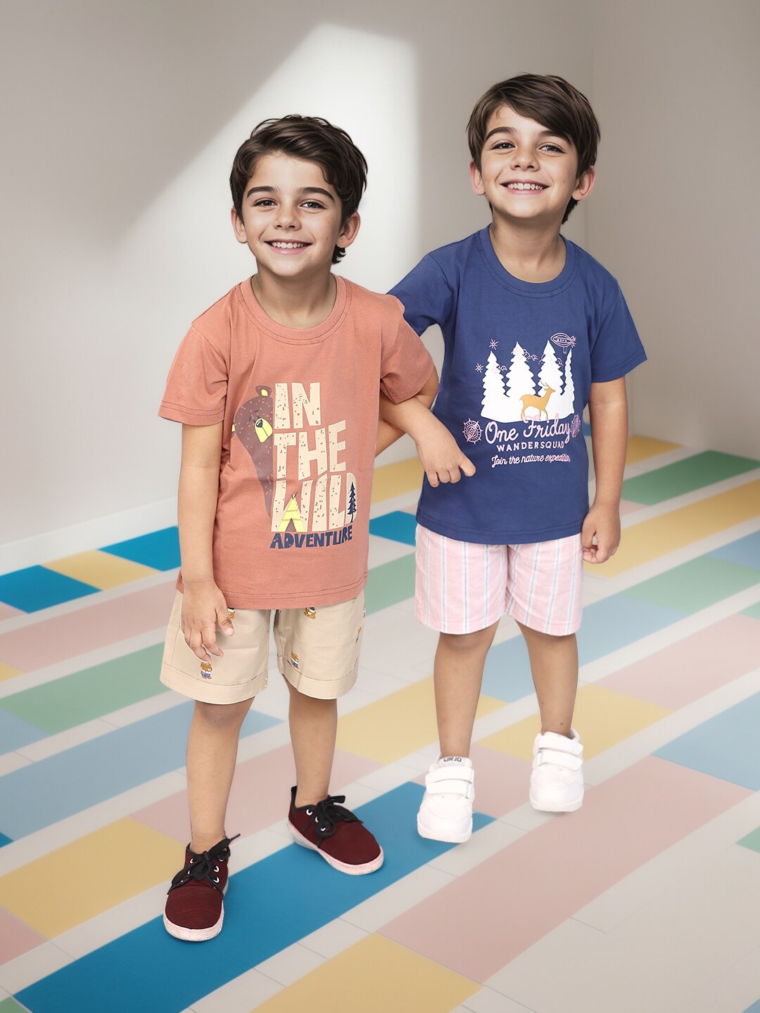 

Toonyport Boys Pack Of 2 Graphic Printed Pure Cotton T-shirts with Shorts, Blue