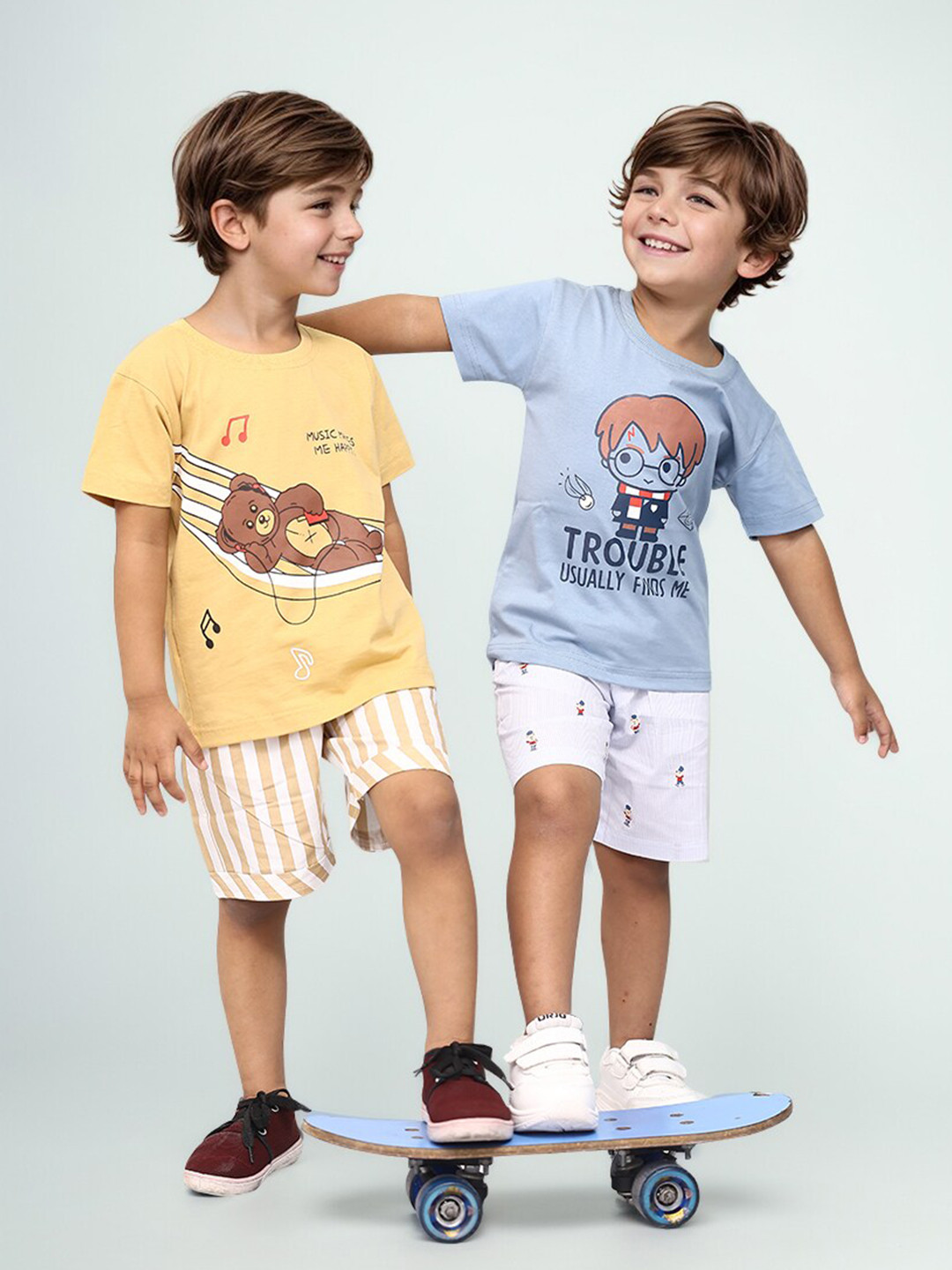 

Toonyport Boys Pack of 2 Round Neck Printed T-shirt with Shorts, Blue