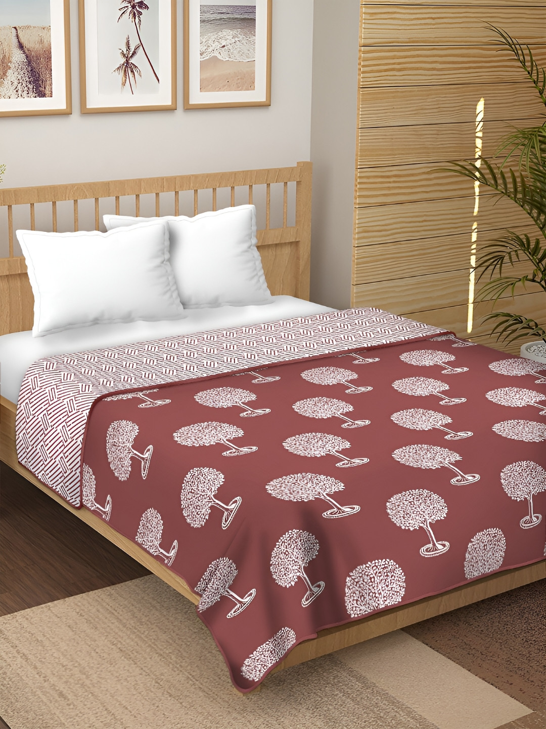 

CHICERY Maroon & White Floral Pure Cotton AC Room 210 GSM Reversible Single Bed Dohar
