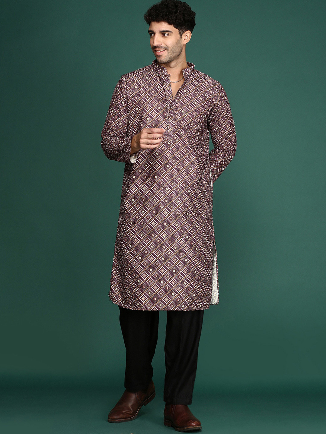 

Sangria Bandhani Printed Cotton Straight Kurta, Purple
