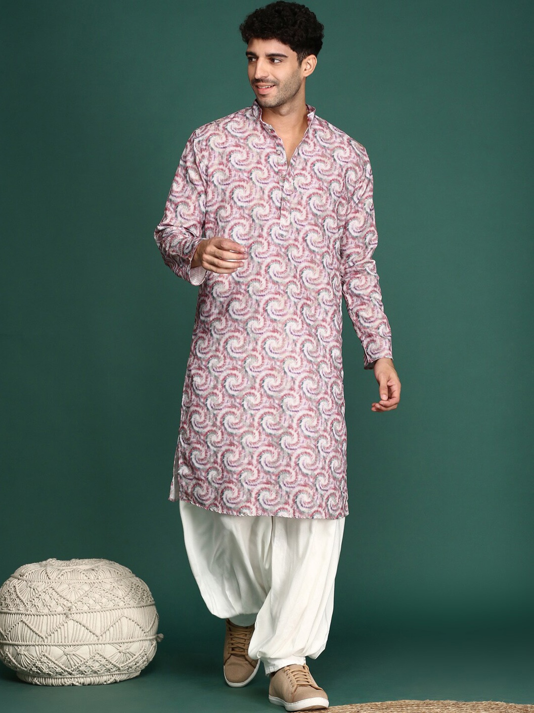 

Sangria Abstract Printed Cotton Straight Kurta, Pink