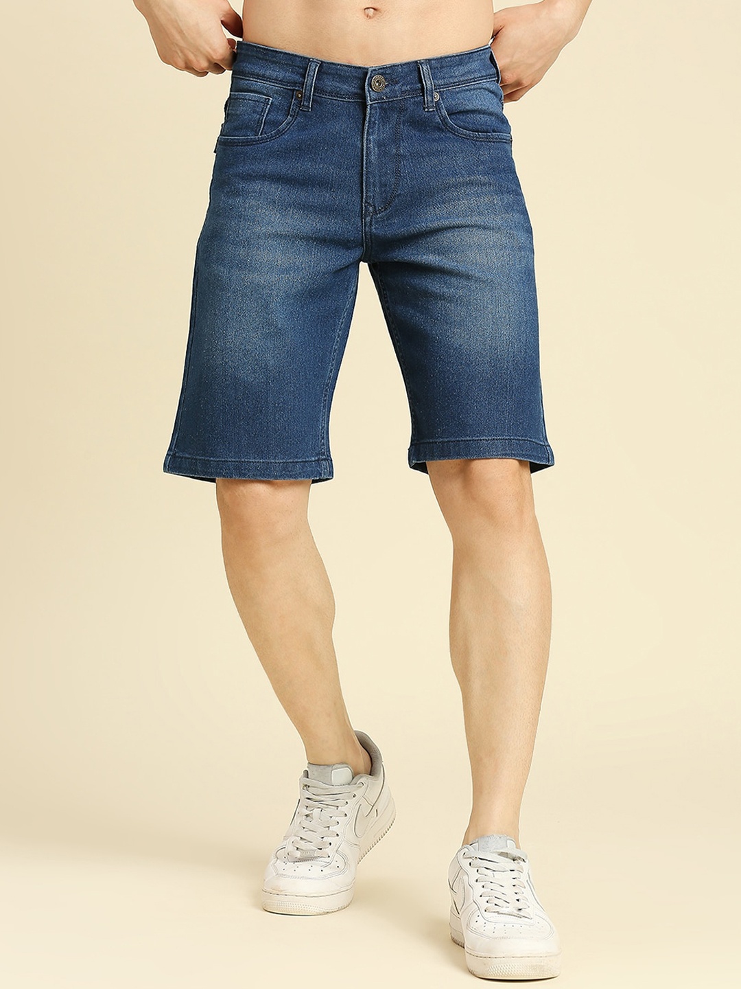 

HJ HASASI Men Washed Cotton Denim Shorts, Blue