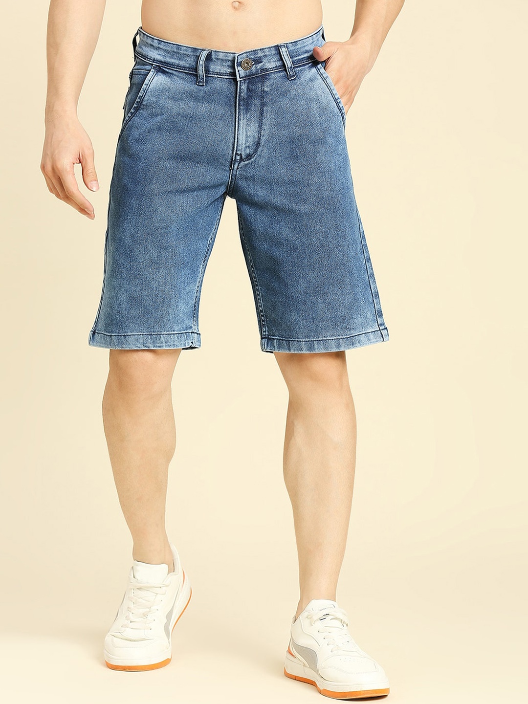 

HJ HASASI Men Washed Cotton Denim Shorts, Blue