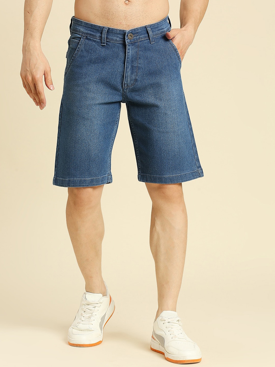 

HJ HASASI Men Washed Cotton Denim Shorts, Blue