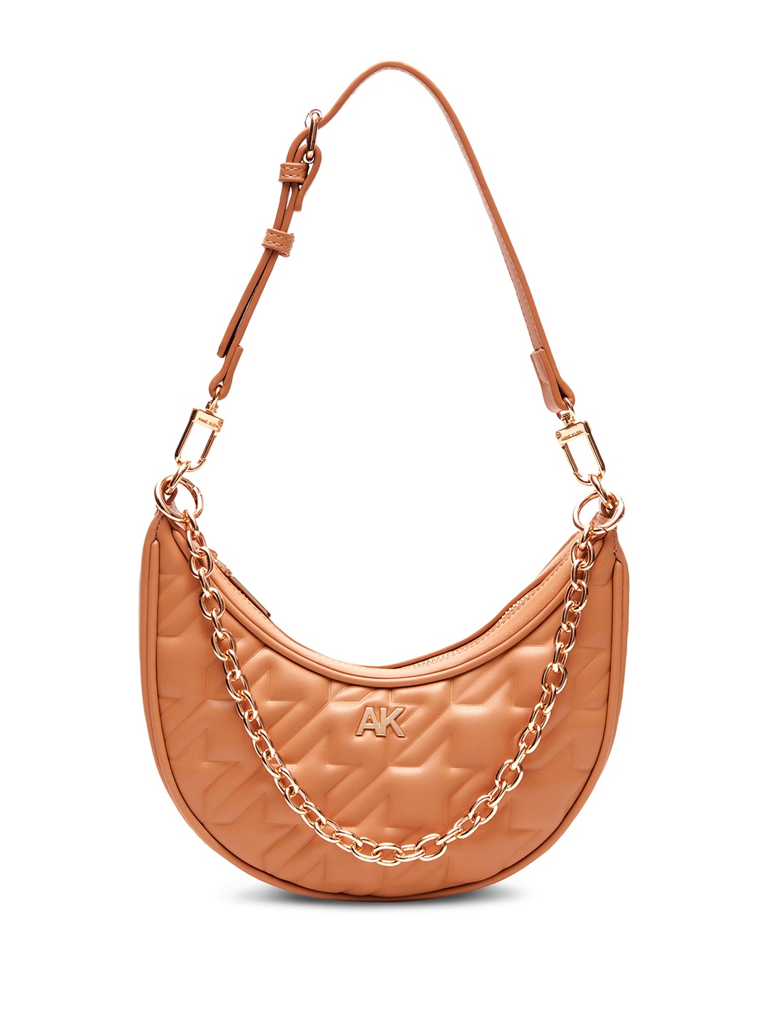 

ANNE KLEIN Brand Logo Textured Baguette Bag with Quilted Detail, Beige
