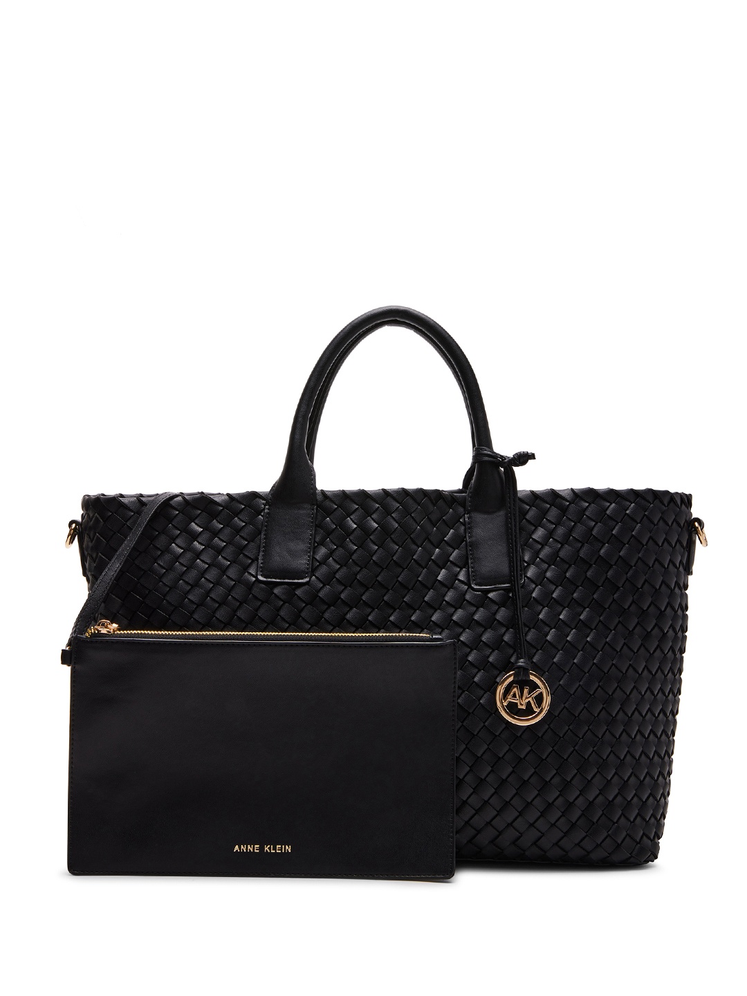 

ANNE KLEIN Basket Weave Textured Structured Handheld Bag, Black