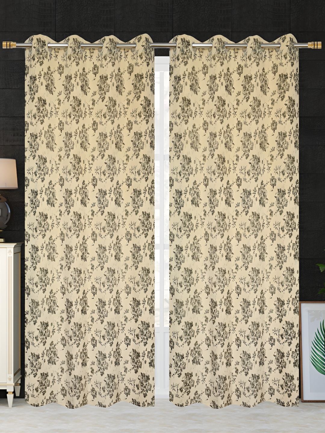 

Galaxy Home Decor Cream-Coloured Set of 2 Floral Room Darkening Window Curtain