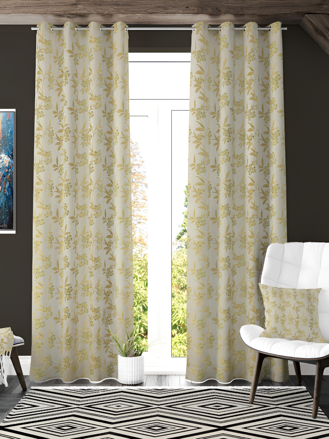 

Galaxy Home Decor Green Set of 3 Floral Room Darkening Long Door Curtain