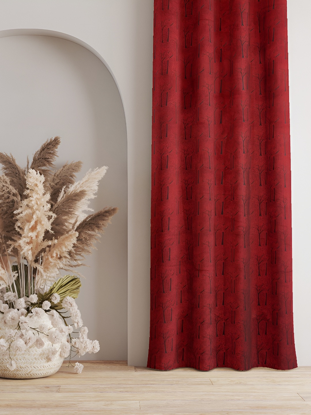 

Galaxy Home Decor Maroon Floral Room Darkening Long Door Curtain
