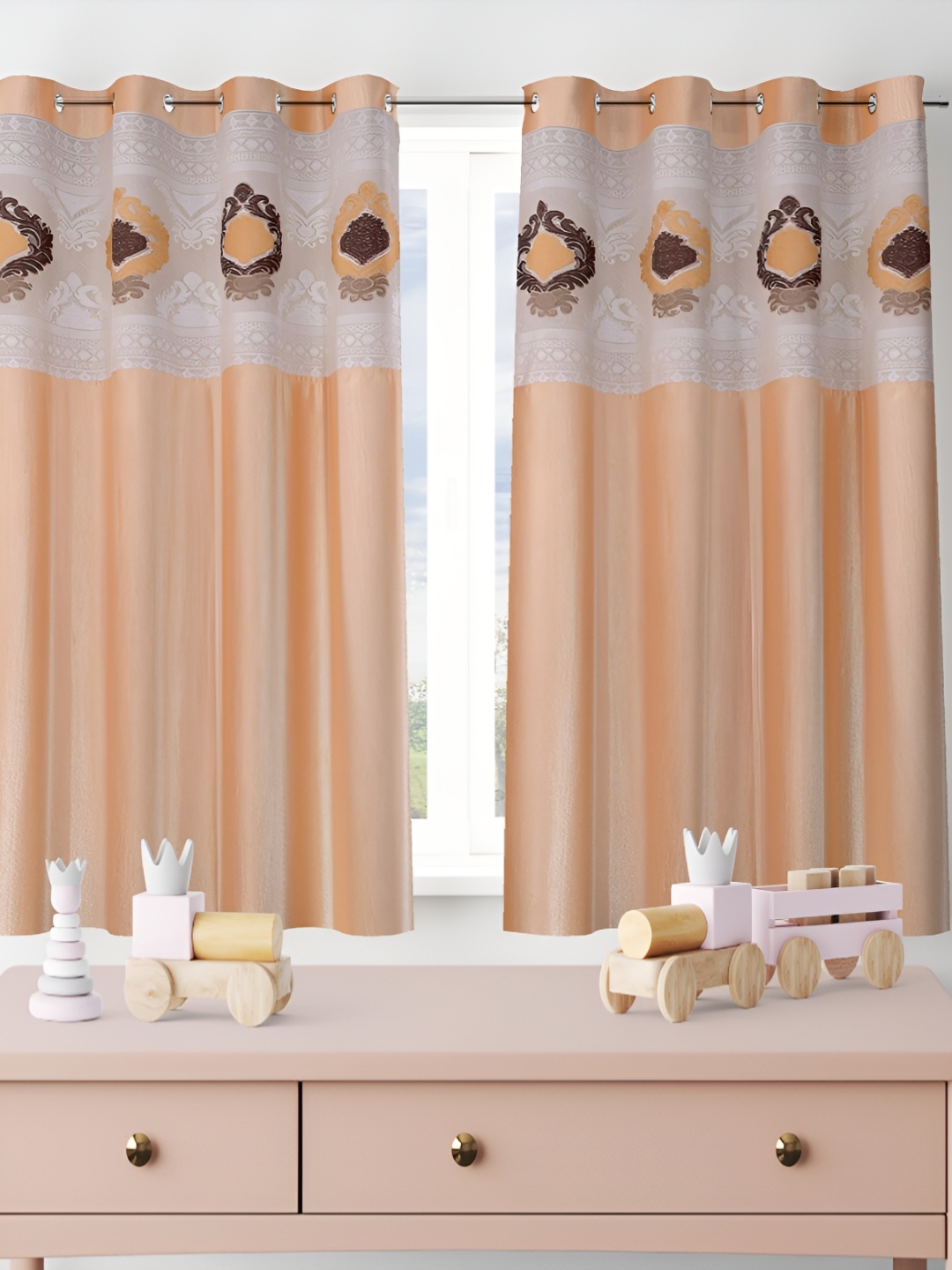 

Galaxy Home Decor Gold-Toned Set of 3 Floral Room Darkening Long Door Curtain