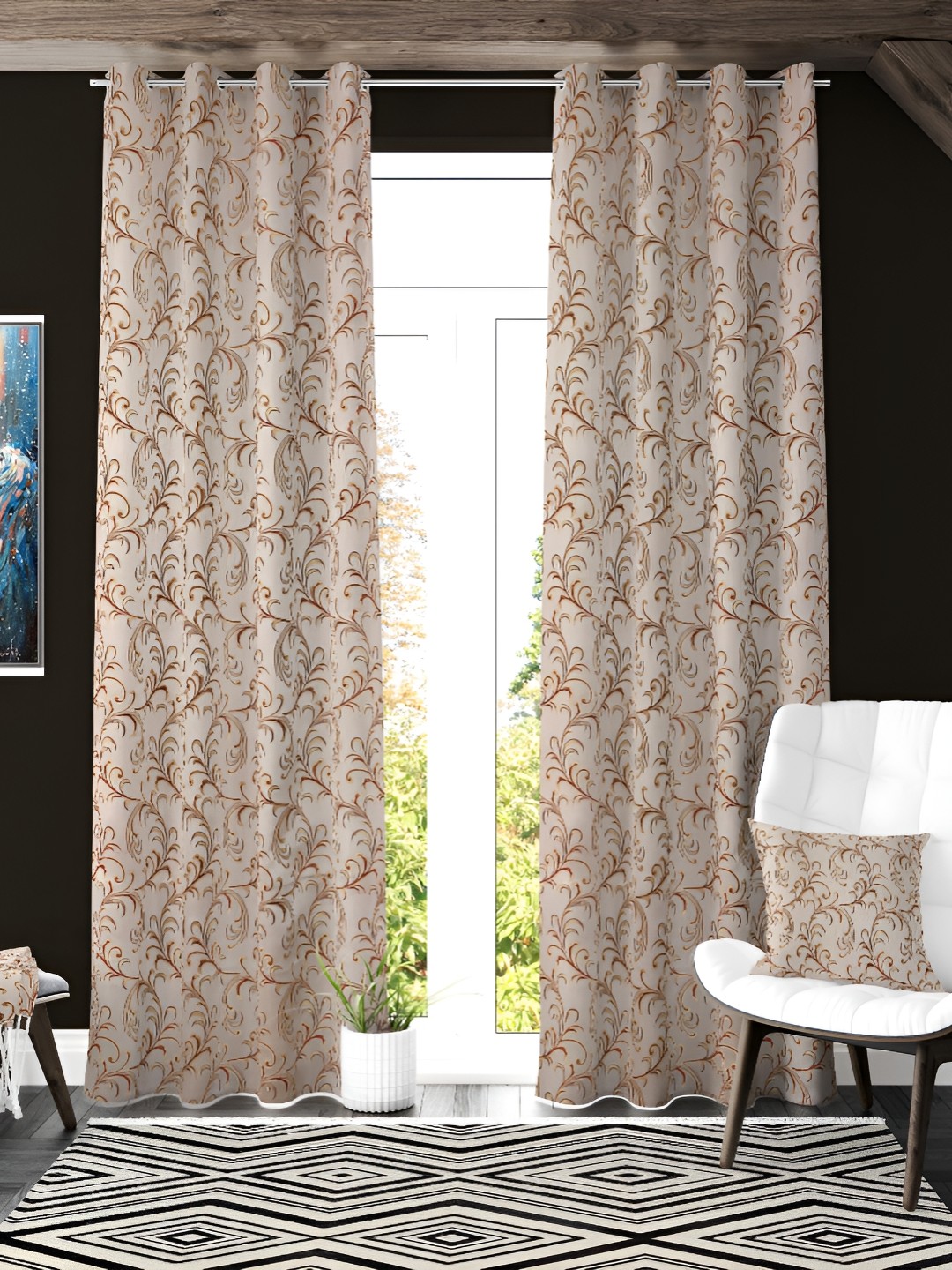 

Galaxy Home Decor Maroon Set of 2 Floral Room Darkening Long Door Curtain