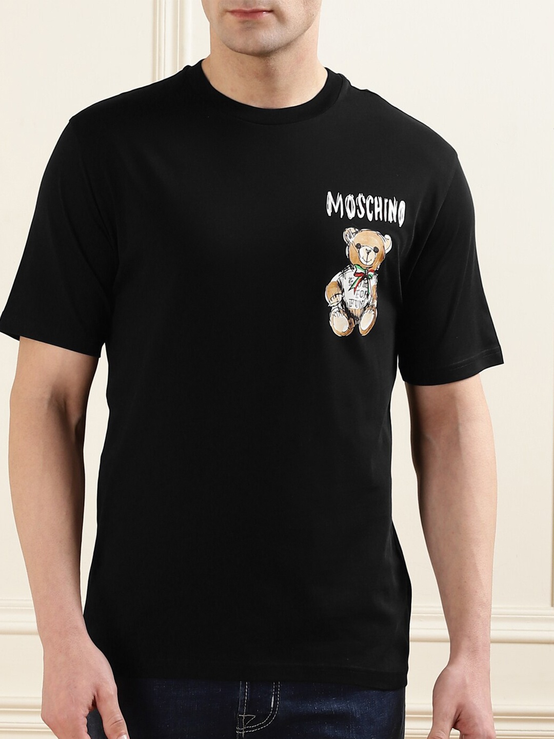 

MOSCHINO COUTURE Men Typography Printed Applique T-shirt, Black