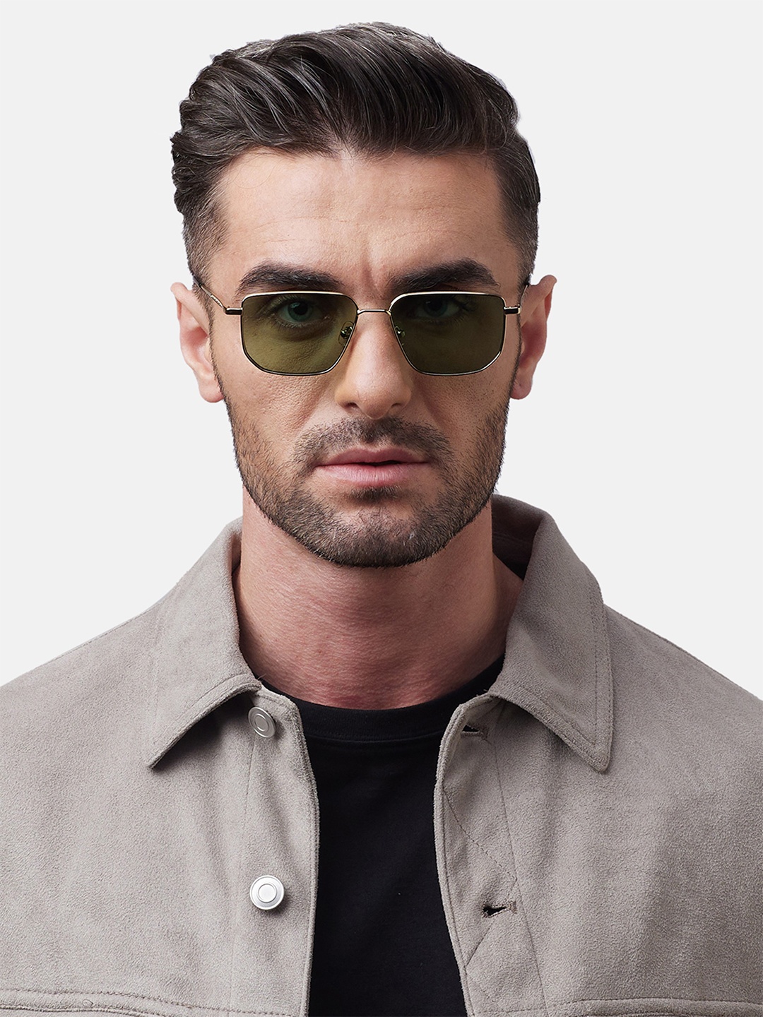 

Shisen Fox SHIKAKU Unisex Aviator Sunglasses SG144-Gold, Green