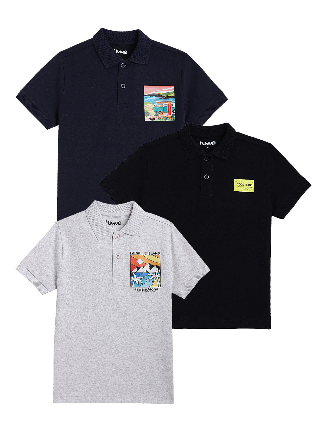 

Anthrilo Boys Pack Of 3 Polo Collar Short Sleeves Cotton T-shirts, Blue
