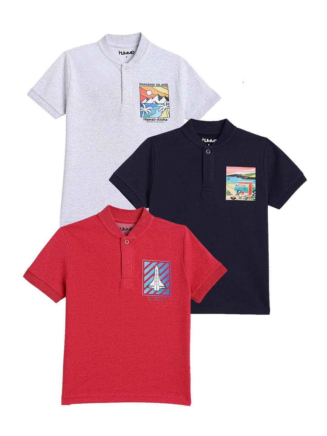 

Anthrilo Boys Pack Of 3 Polo Collar Short Sleeves Cotton T-shirts, Red
