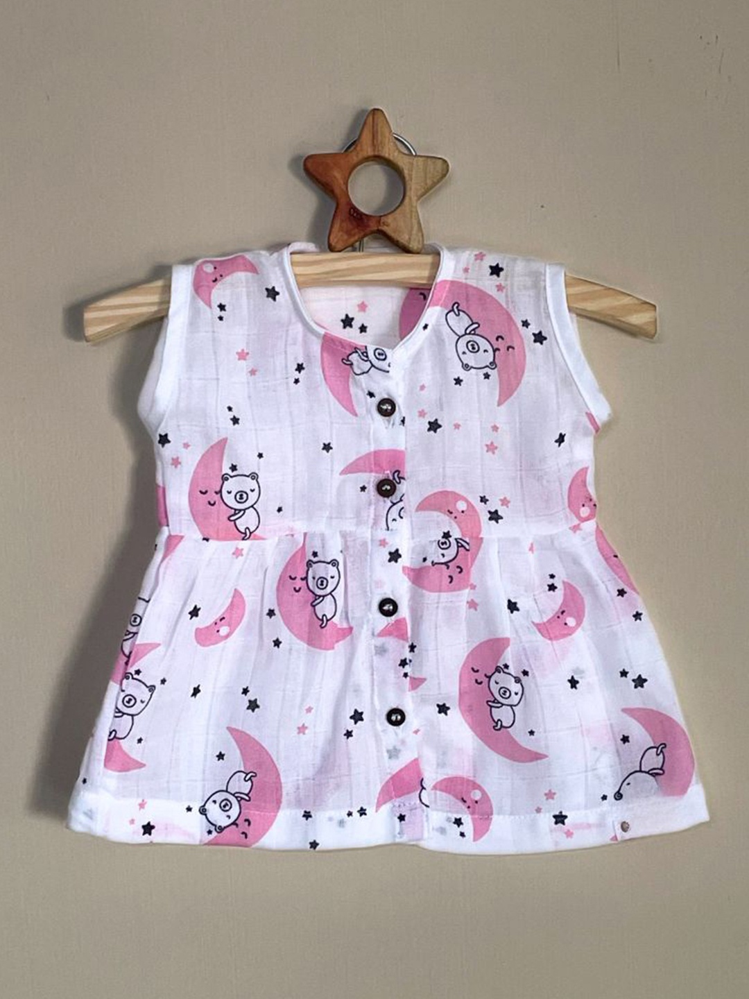 

BAESD Girls Conversational Print Cotton Round Neck Short Sleeves A-Line Dress, White