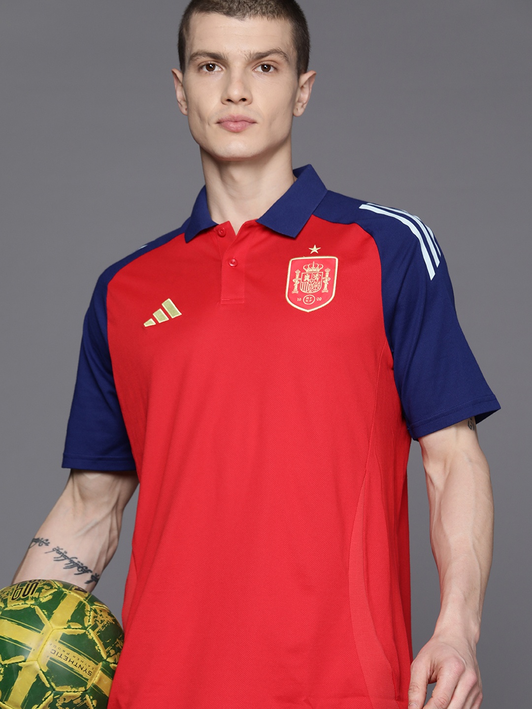 

ADIDAS Spain Tiro 24 Competition Training Football Striped Polo Collar T-shirt, Red