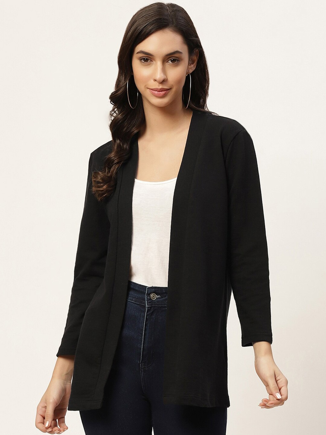 

WISSTLER Pure Cotton Open Front Shrug, Black
