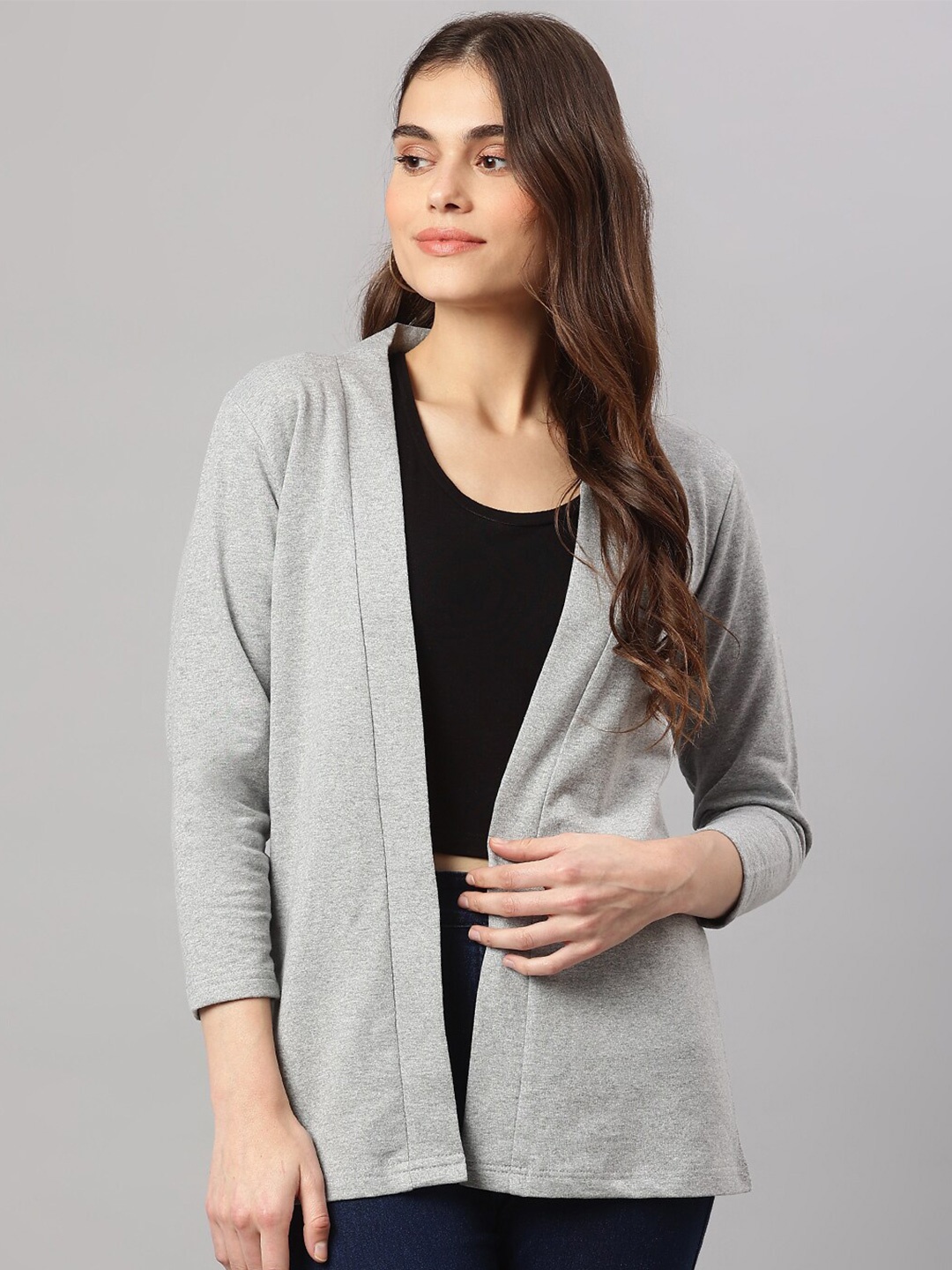 

WISSTLER Pure Cotton Open Front Shrug, Grey melange