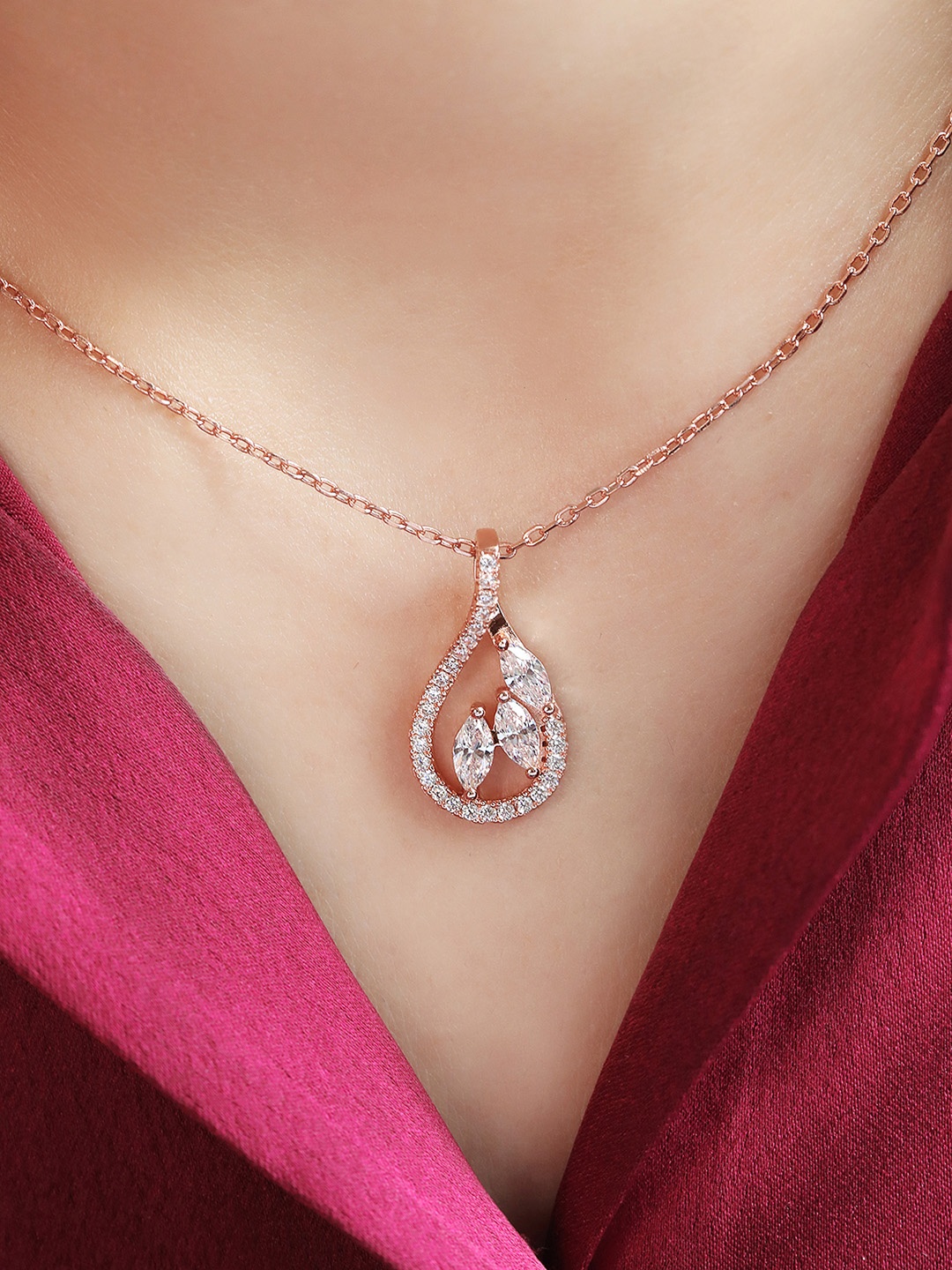 

Zavya 925 Sterling Silver Rose Gold-Plated Cubic Zirconia Necklace