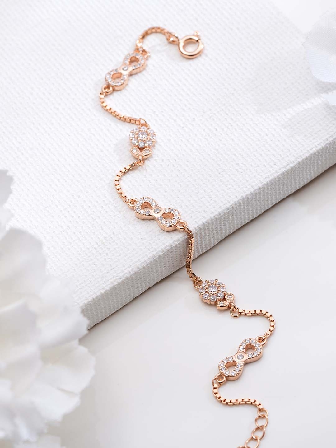 

Zavya 925 Sterling Silver Cubic Zirconia Rose Gold Plated Link Bracelet